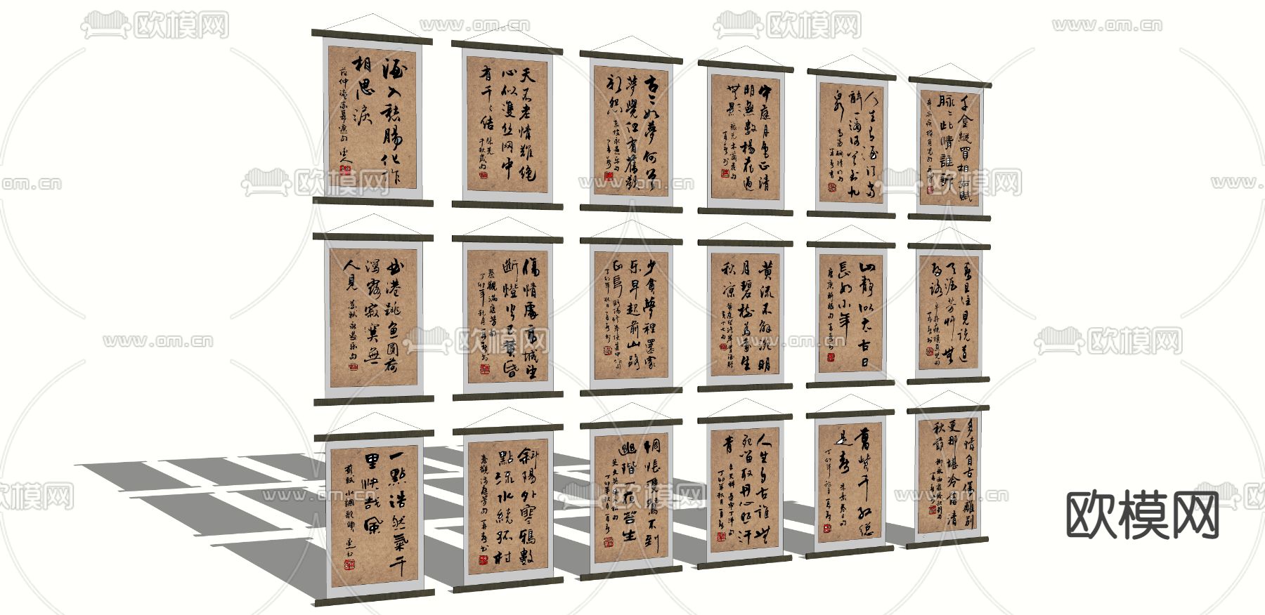 书法展览 书画su模型下载（渲染图2）