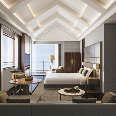  新中式酒店客房su模型 