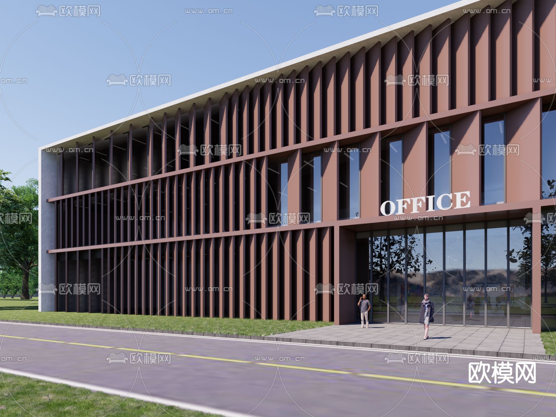 办公楼外观su模型下载（渲染图2）