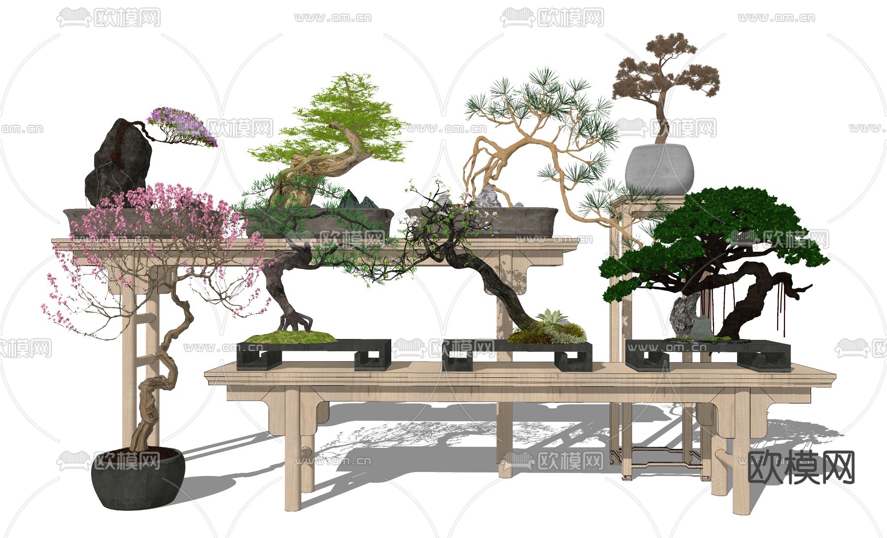 新中式盆景盆栽su模型下载（渲染图2）
