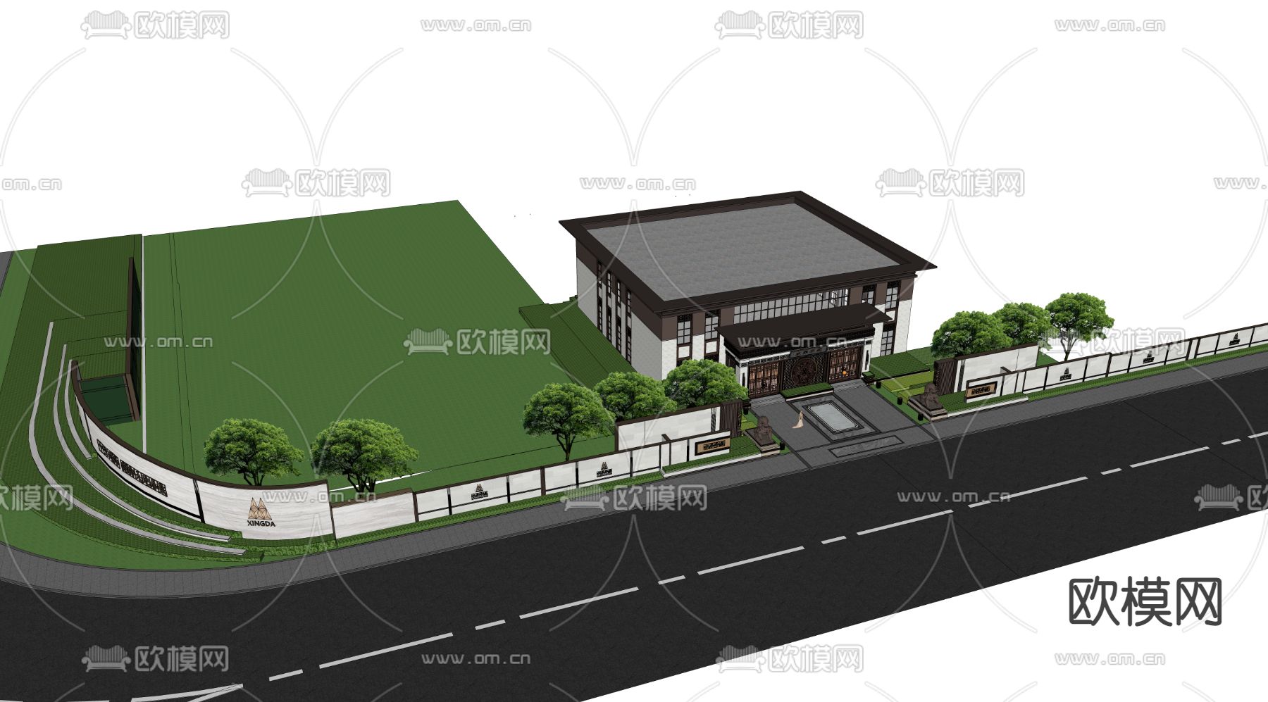 中式会所外观su模型下载（渲染图4）