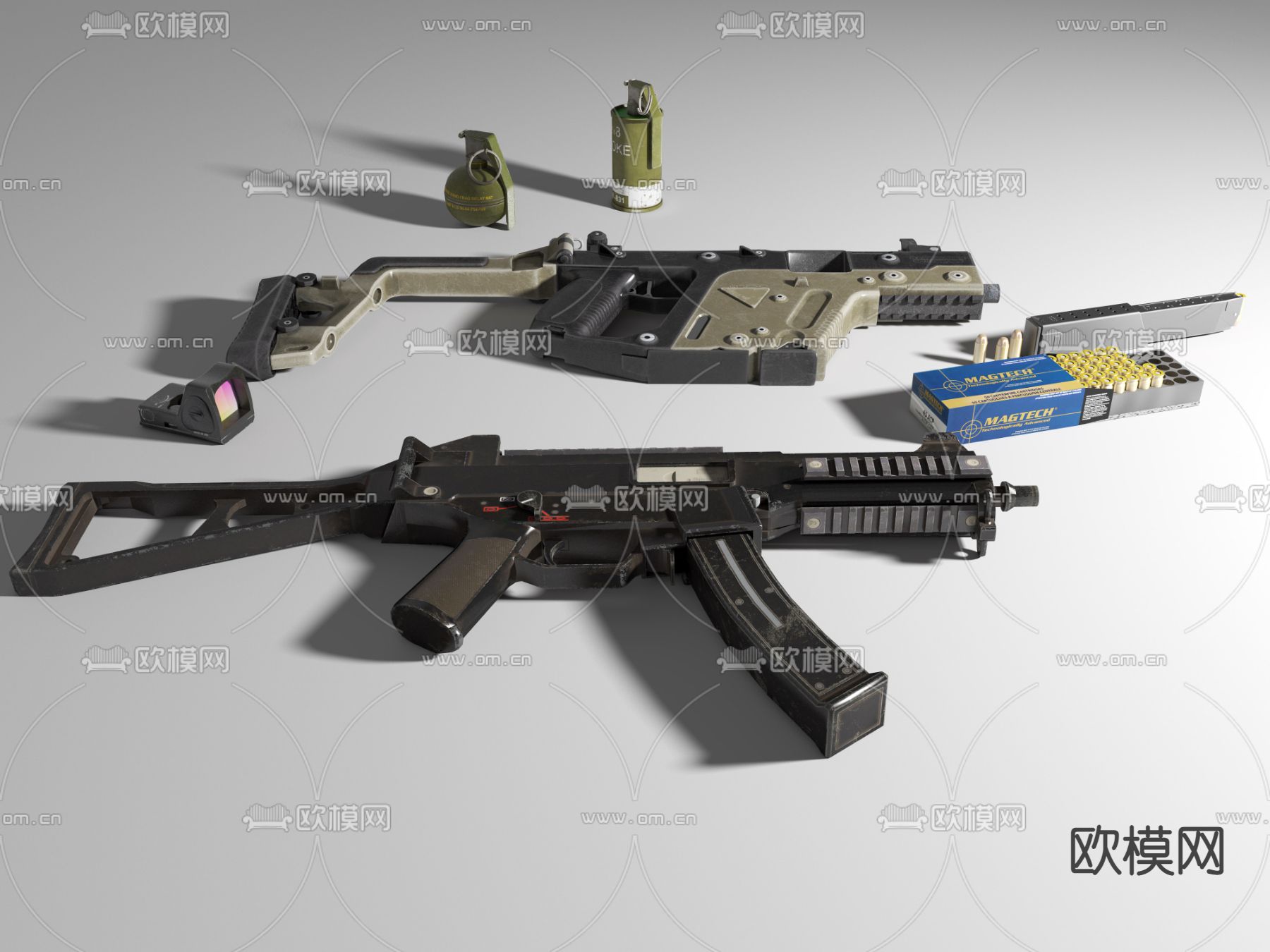 冲锋枪 手雷 烟雾弹su模型下载（渲染图3）