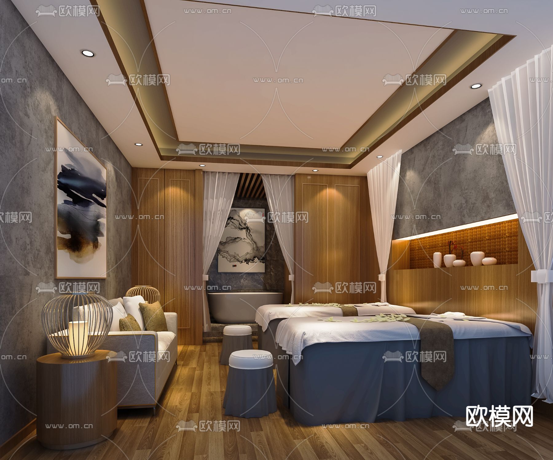 新中式 SPA包厢 包房su模型下载