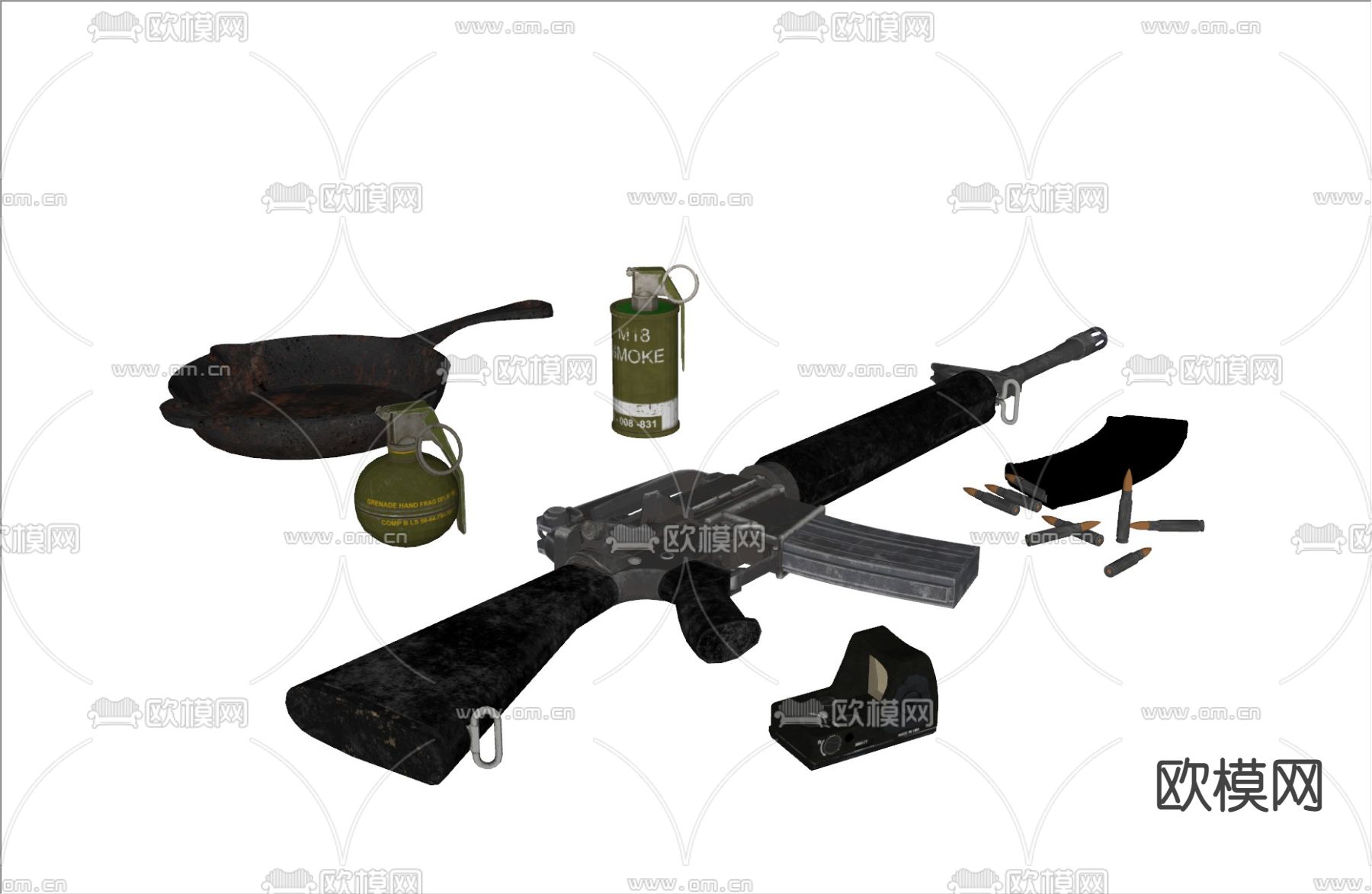 突击步枪 手雷 烟雾弹su模型下载（渲染图4）