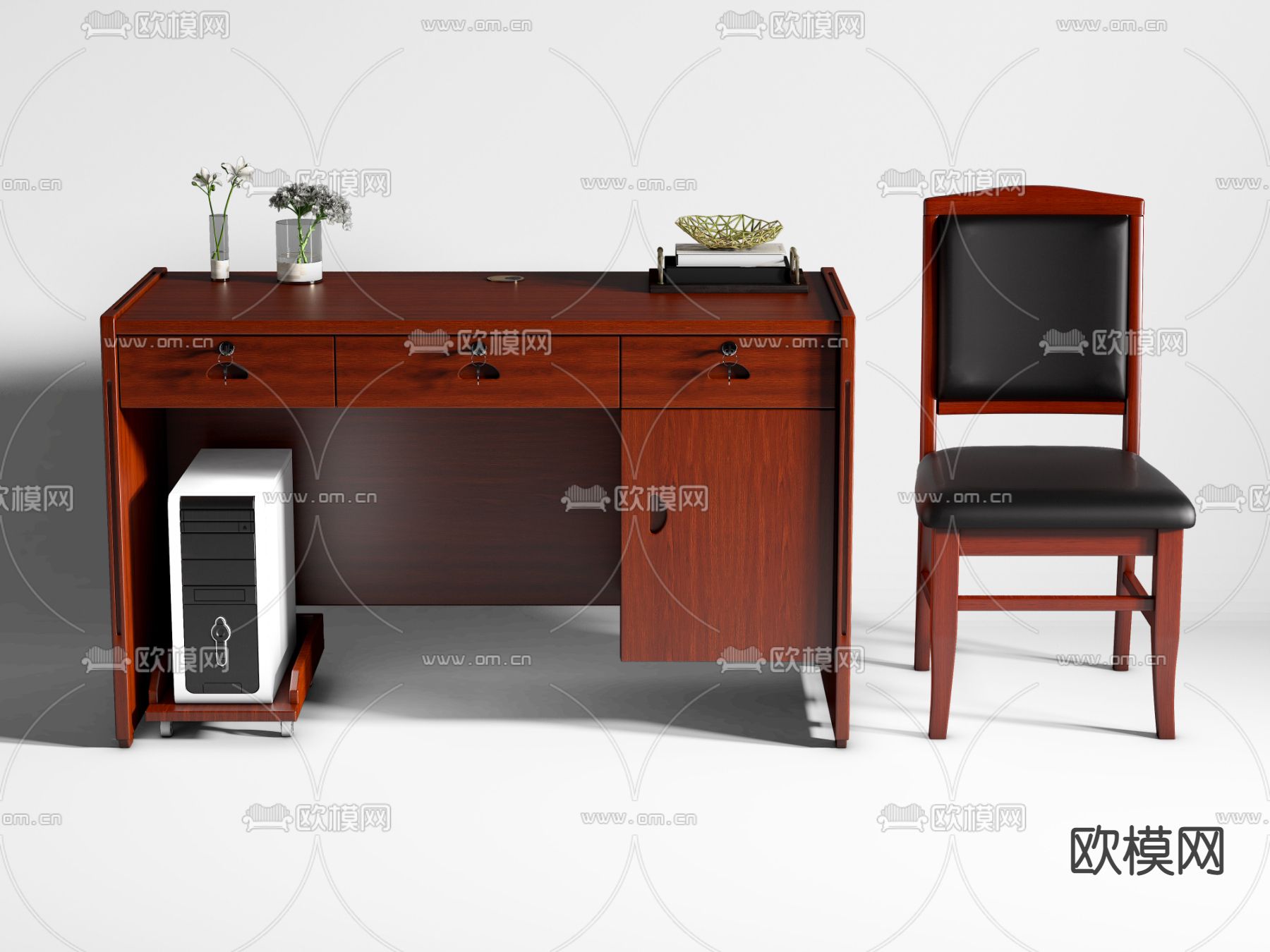 现代班台桌su模型下载（渲染图2）