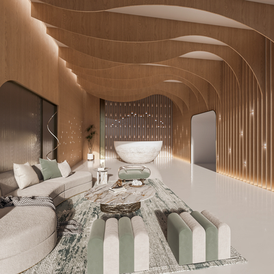  轻奢酒店大堂su模型 