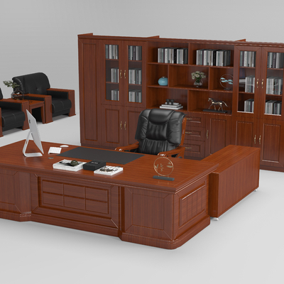  班台桌椅 办公书柜su模型 