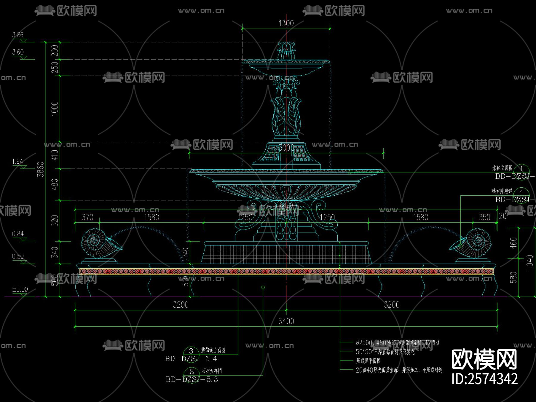 欧式花钵水景CAD节点大样下载（渲染图1）