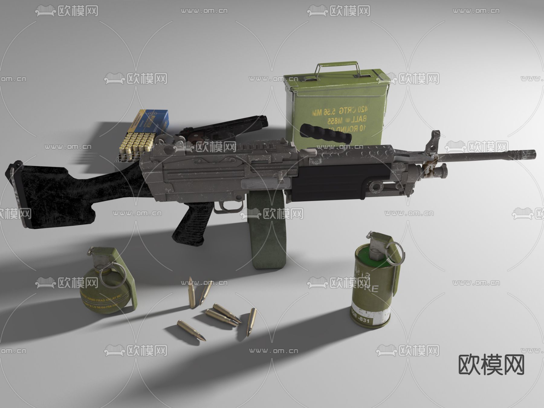 M249机枪 手雷 烟雾弹su模型下载（渲染图2）