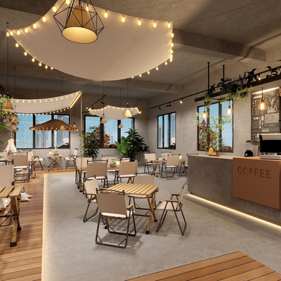  自然风咖啡厅su模型 