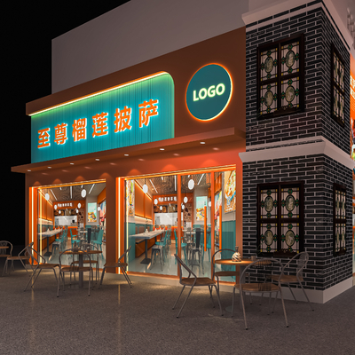  披萨店门头 门面su模型 