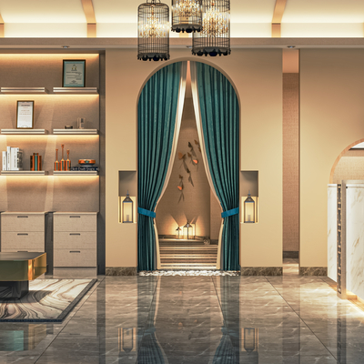  新中式美容院大厅su模型 