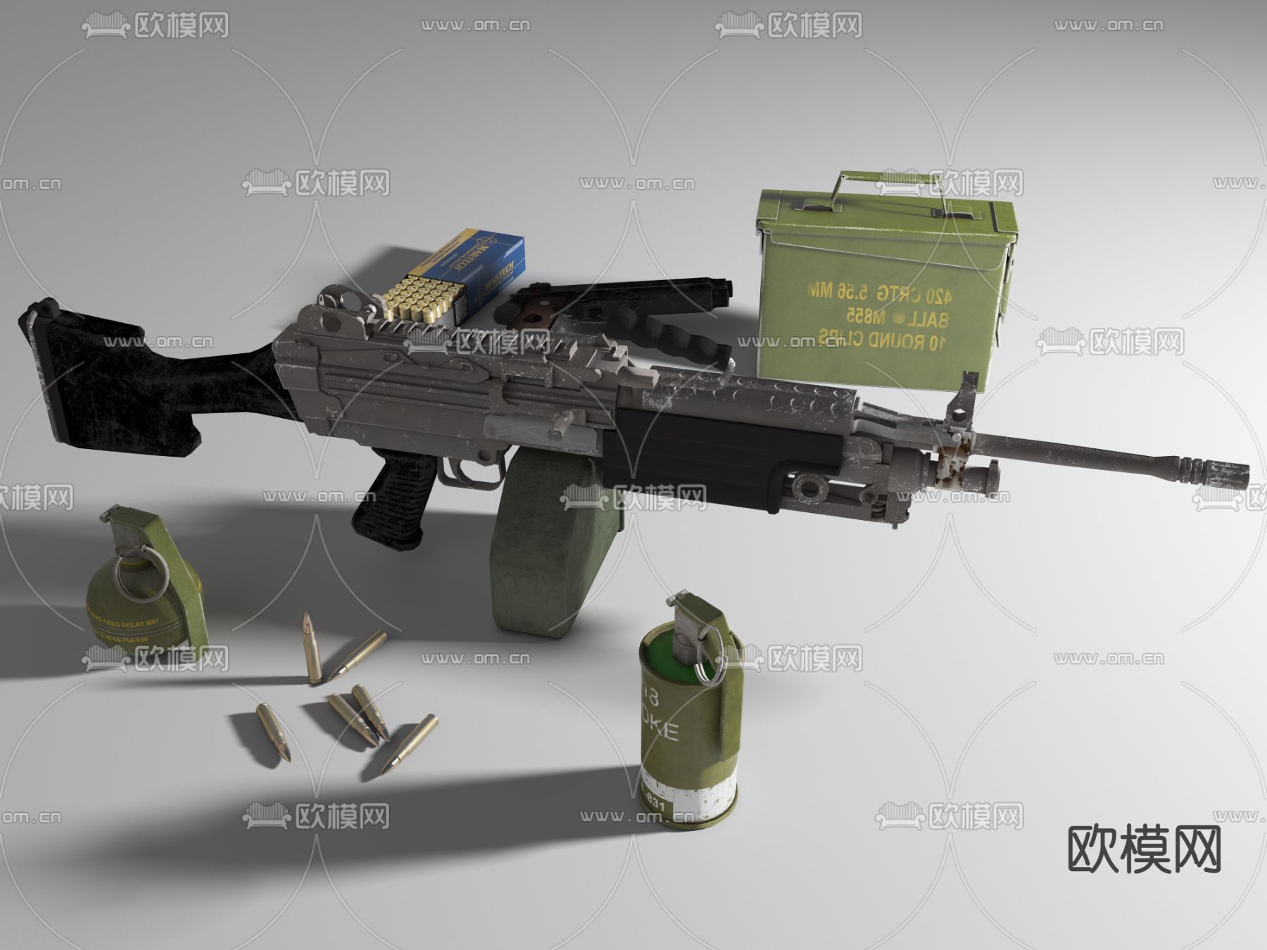 M249机枪 手雷 烟雾弹su模型下载（渲染图3）