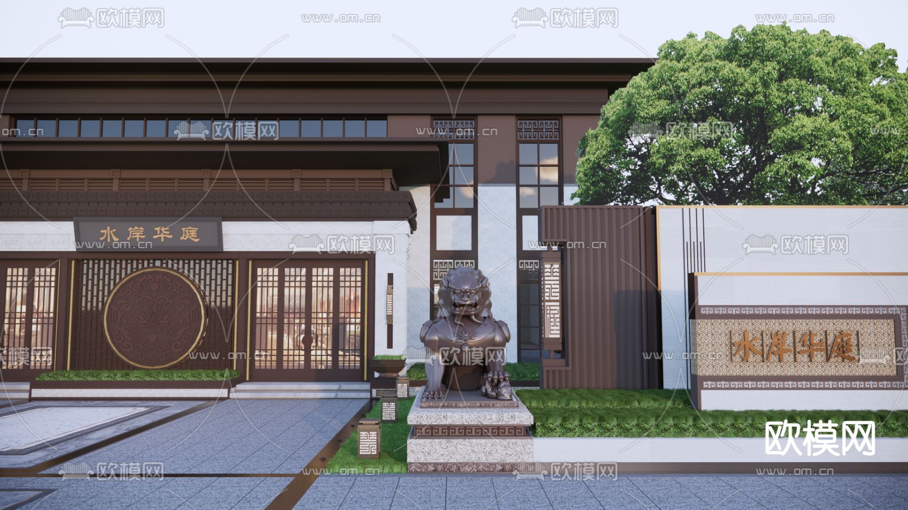 中式会所外观su模型下载（渲染图3）