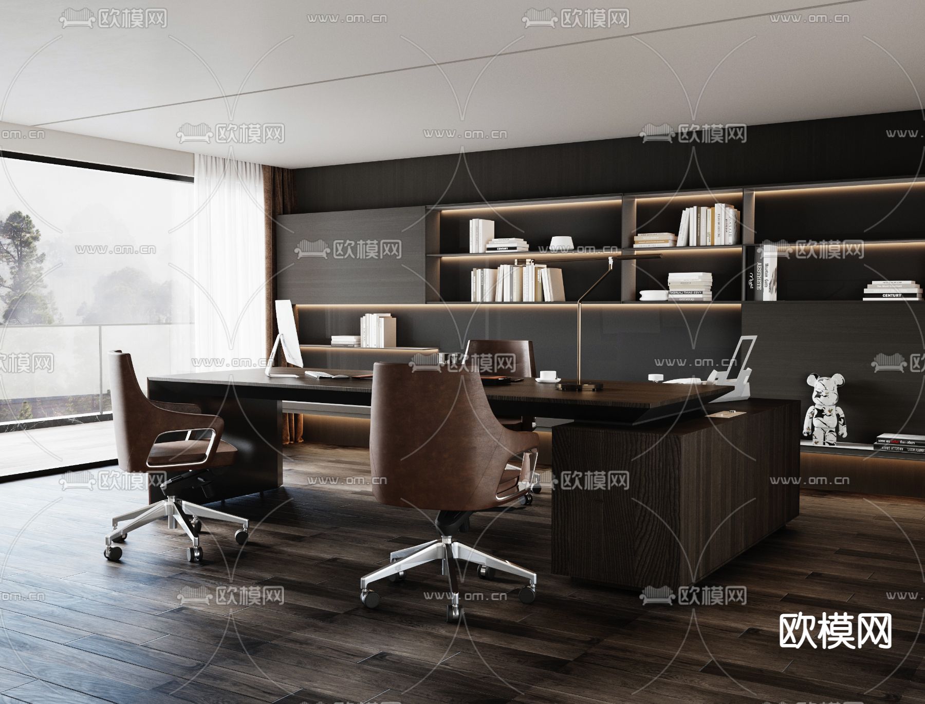 现代书房su模型下载（渲染图1）