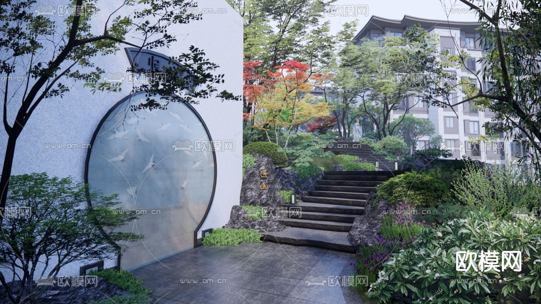 中式园林景观su模型下载（渲染图2）