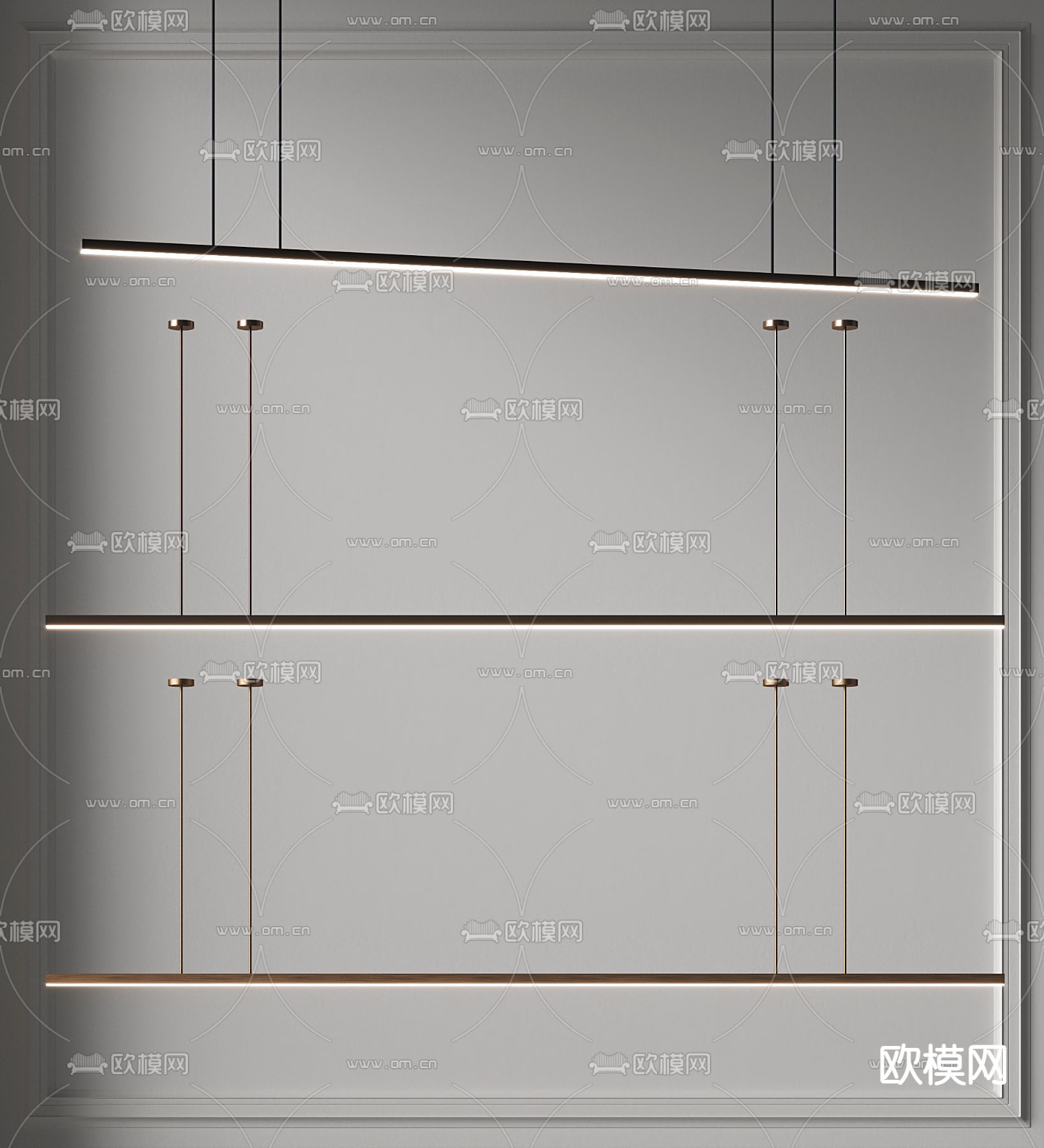 金属吊灯 长条吊灯3d模型下载_ID14023586_3dmax免费模型-欧模网