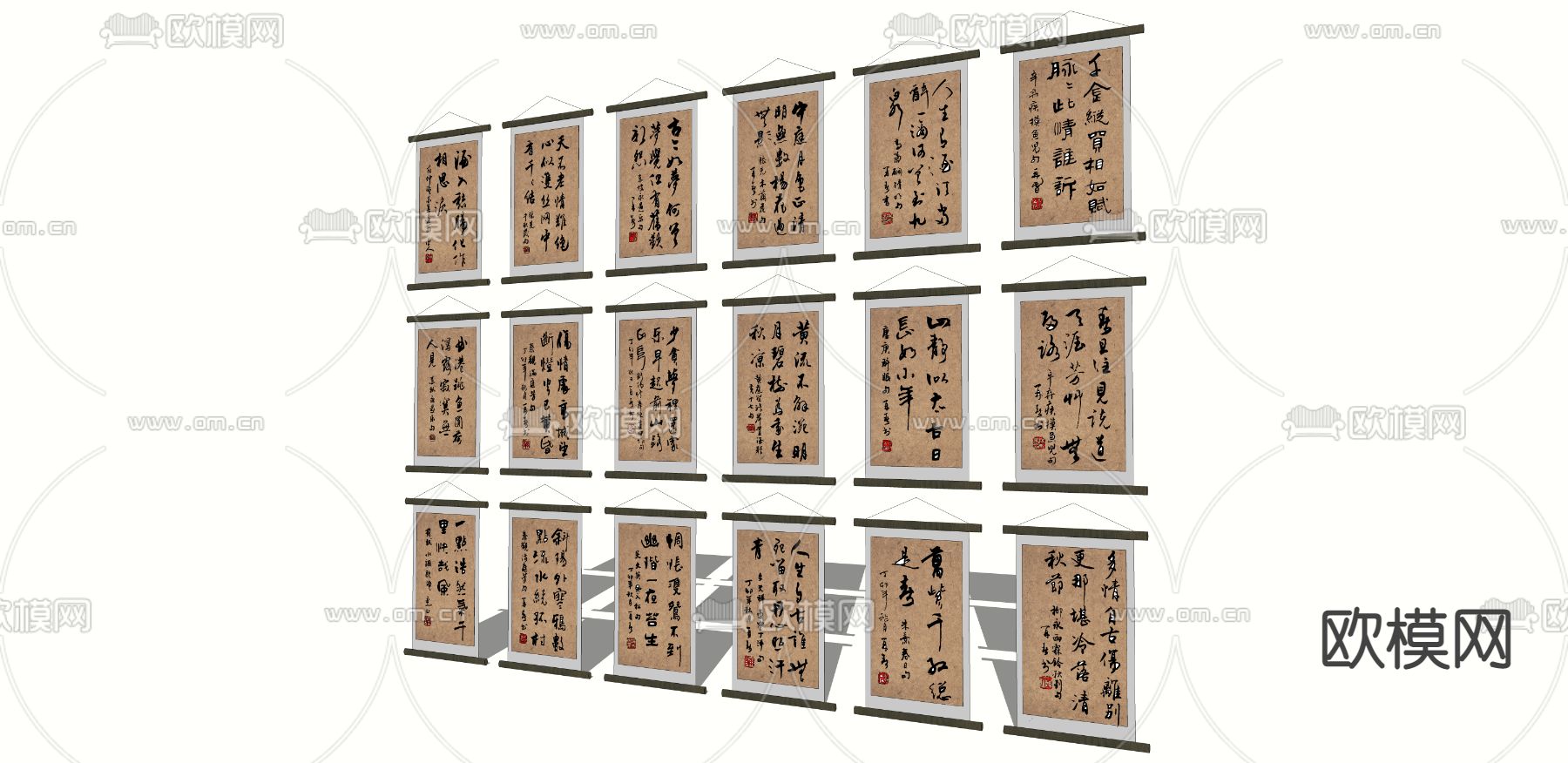 书法展览 书画su模型下载（渲染图3）