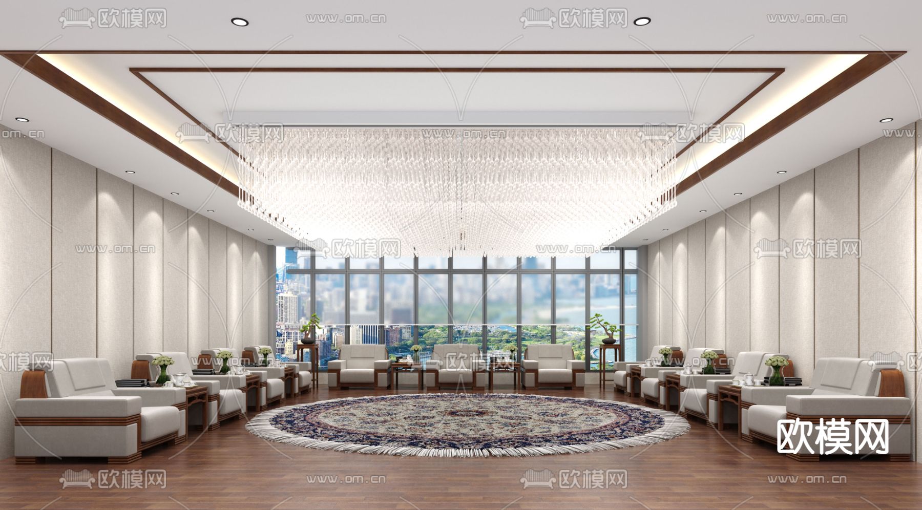 新中式待客室su模型下载（渲染图1）