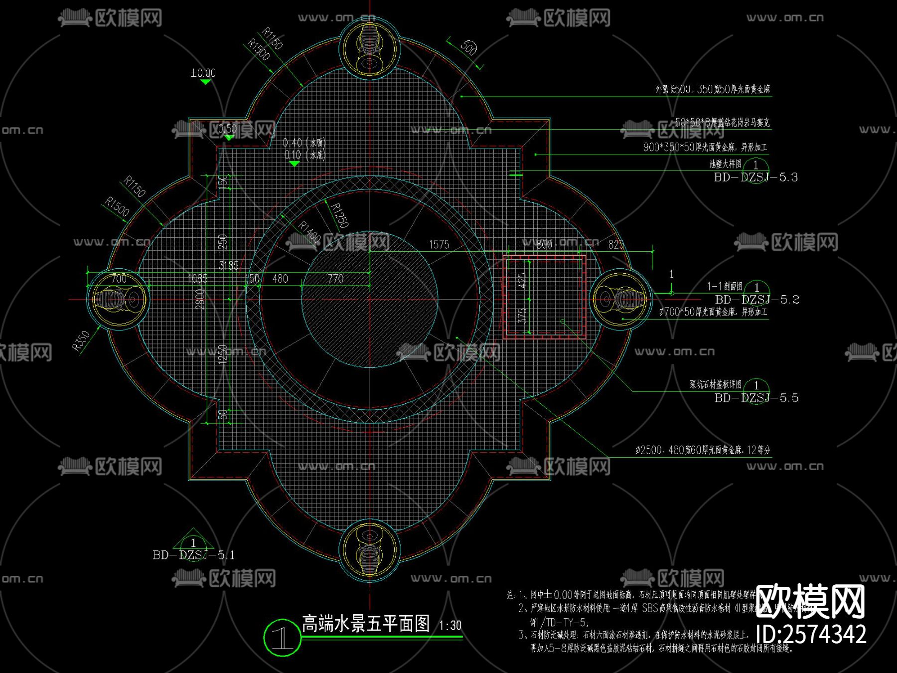 欧式花钵水景CAD节点大样下载（渲染图2）