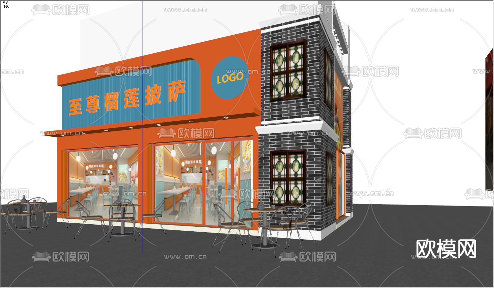 披萨店门头 门面su模型下载（渲染图2）