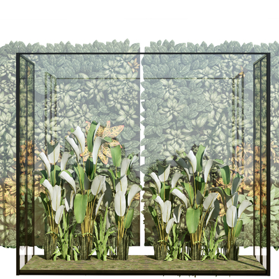  现代绿植墙植物堆su模型 