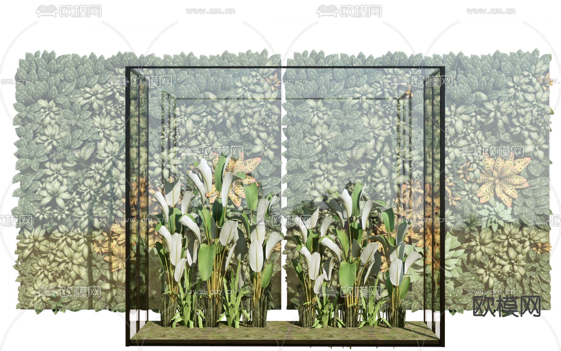 现代绿植墙植物堆su模型下载（渲染图1）