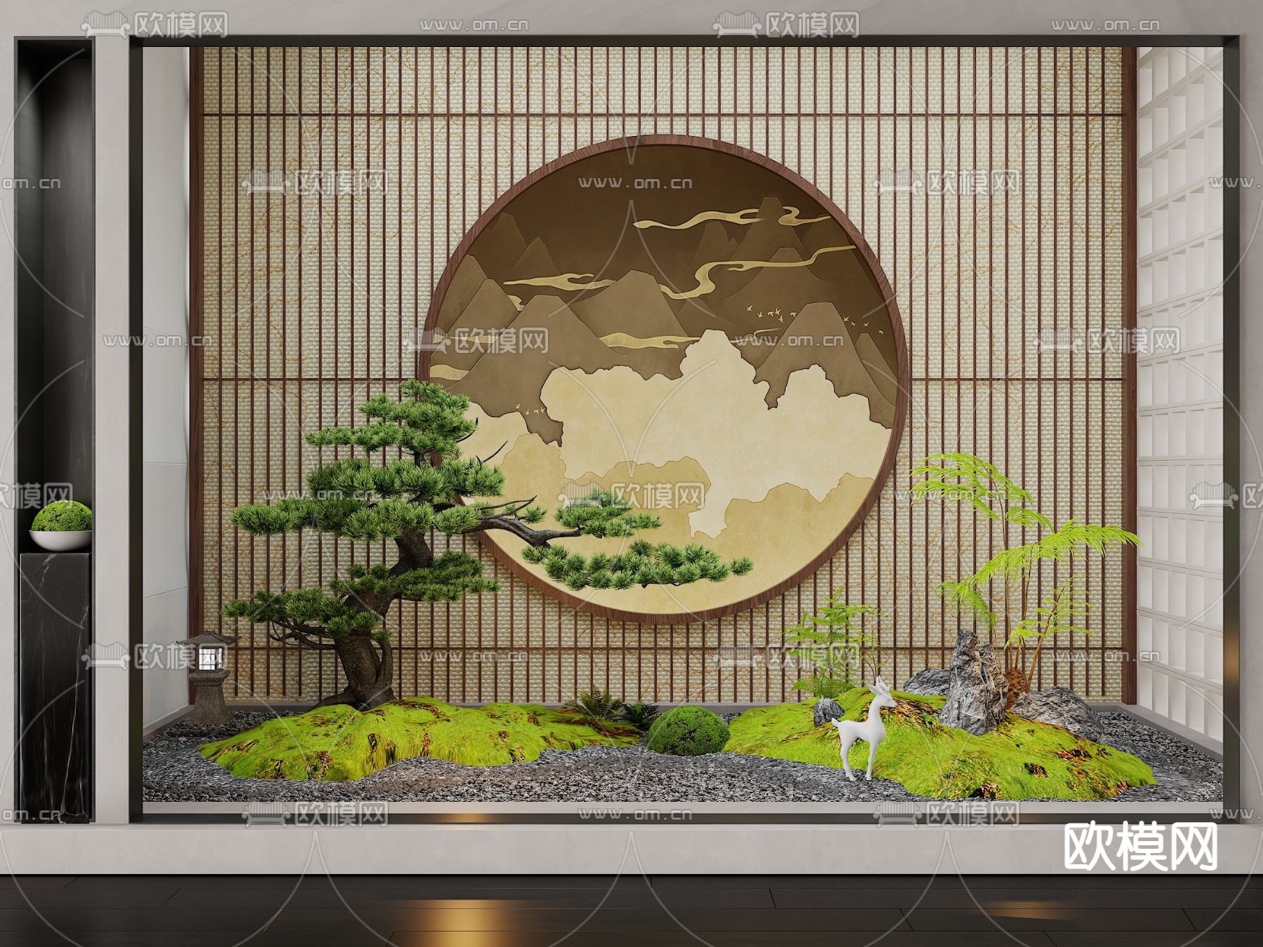 新中式室内造景 植物堆su模型下载_ID14023202_sketchup模型下载-欧模网