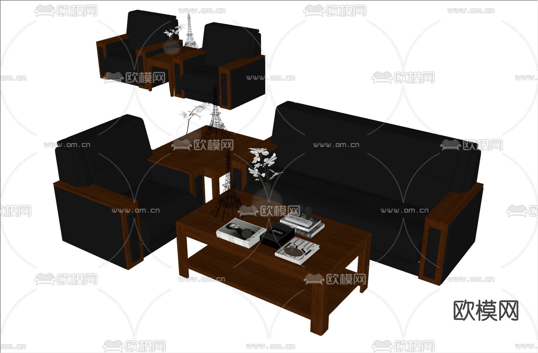 现代办公组合沙发su模型下载（渲染图2）