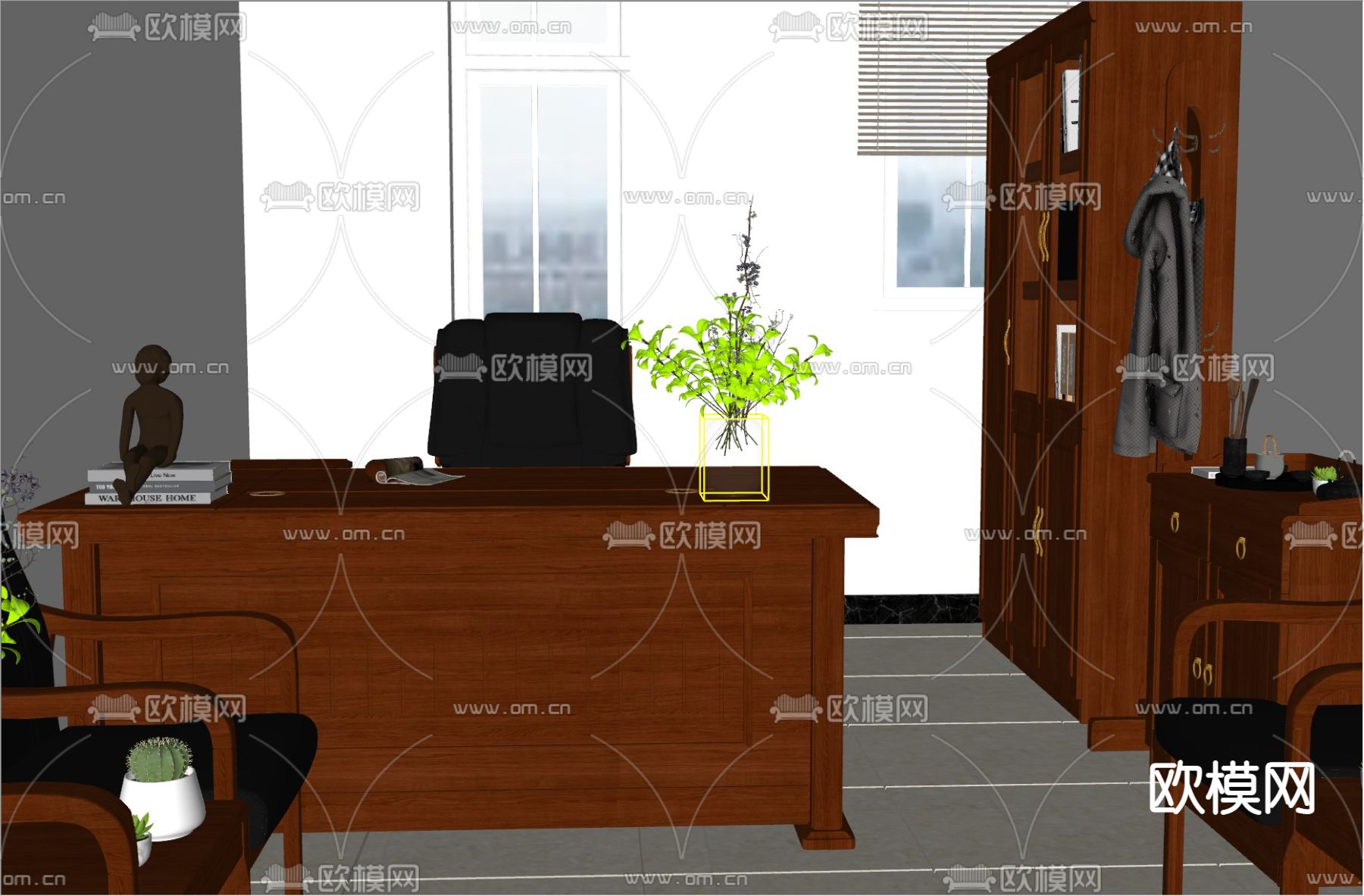 现代党政办公室su模型下载（渲染图3）