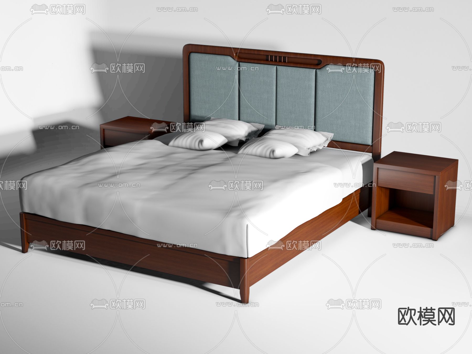 新中式双人床su模型下载（渲染图2）