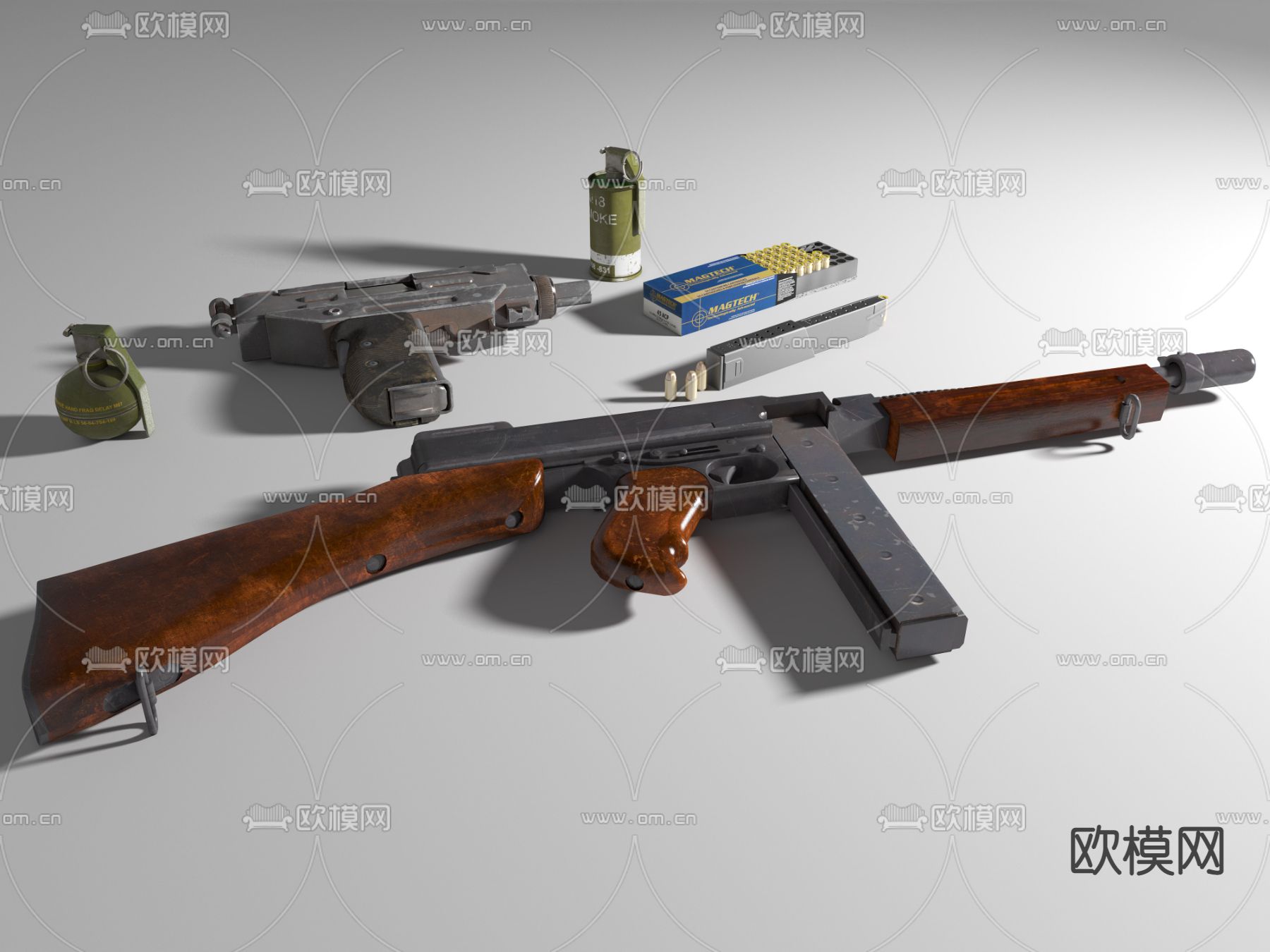 突击步枪 手雷 烟雾弹su模型下载（渲染图2）