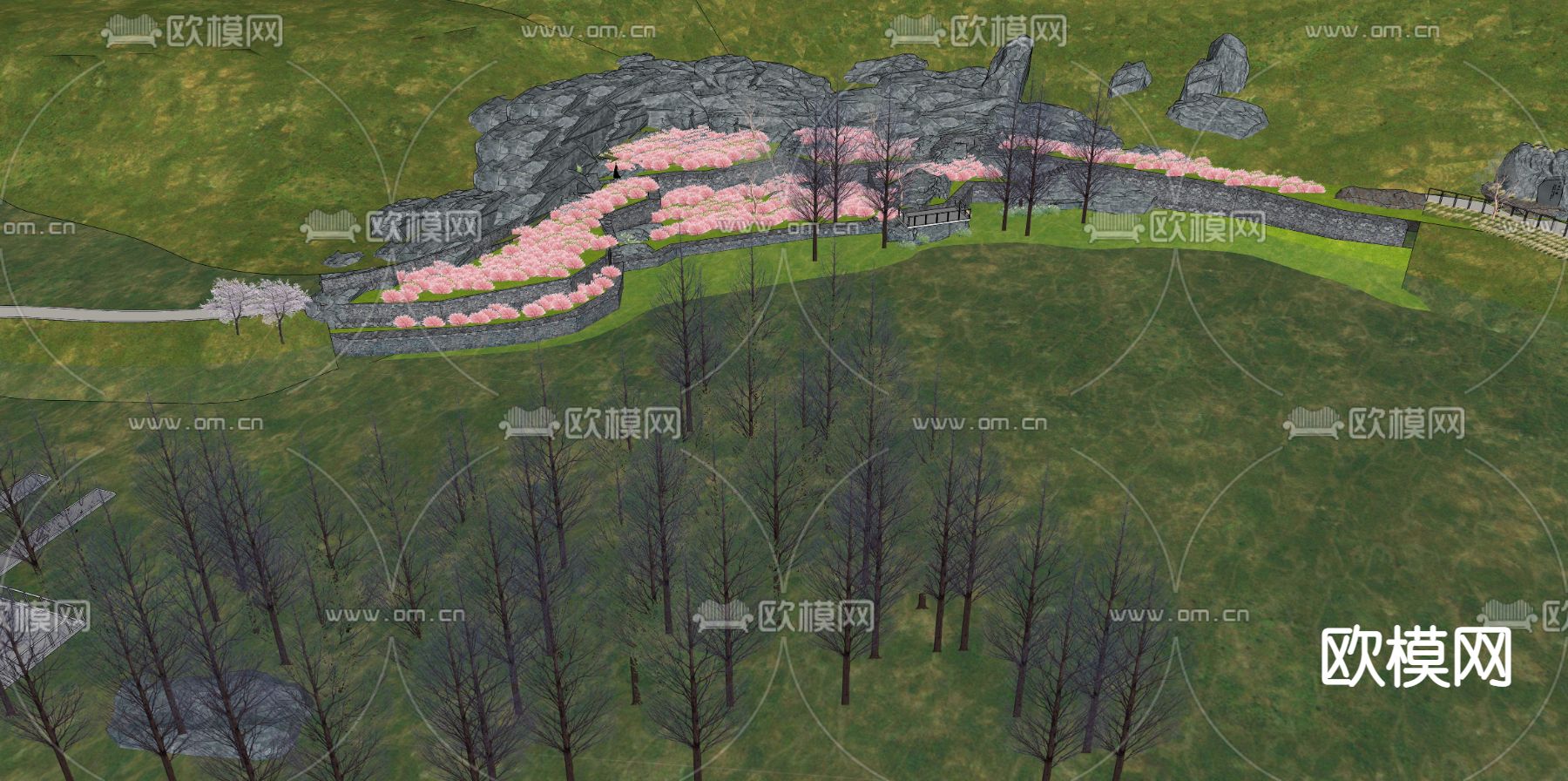 自然滨水公园栈道su模型下载（渲染图3）