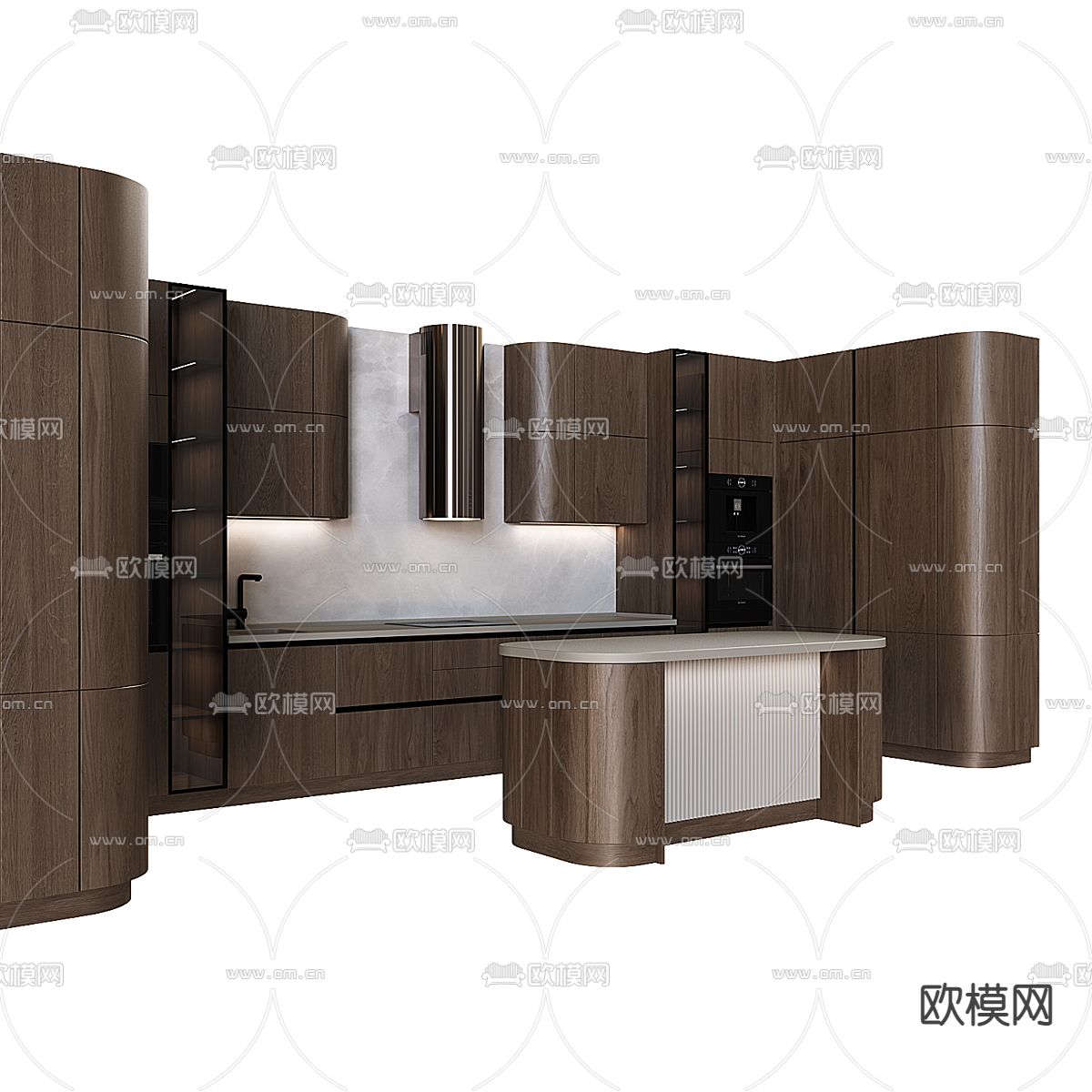 现代中岛厨房 橱柜3d模型下载（渲染图2）