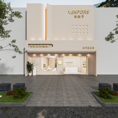  现代美容店门头su模型 