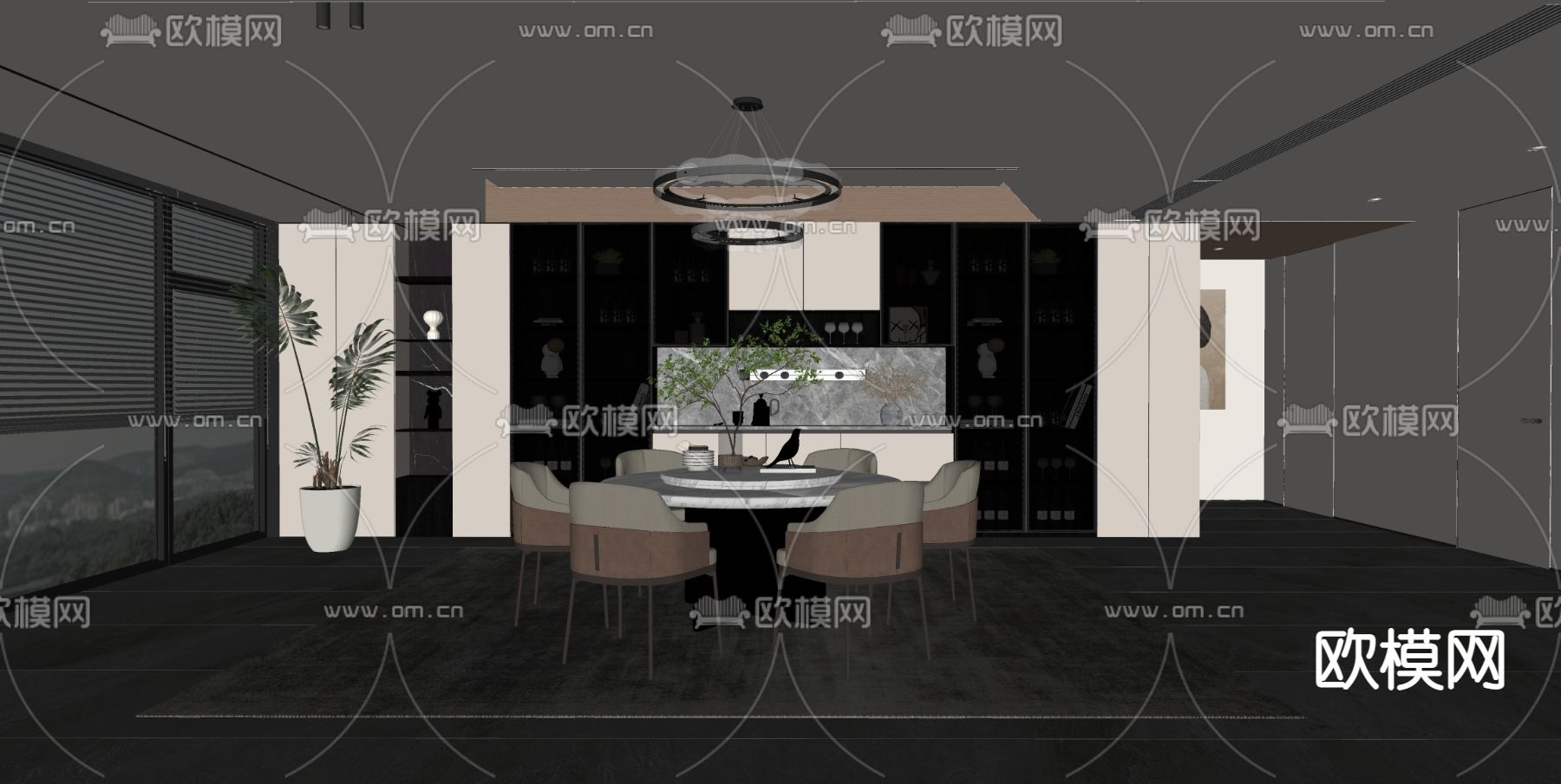 现代餐厅su模型下载（渲染图2）