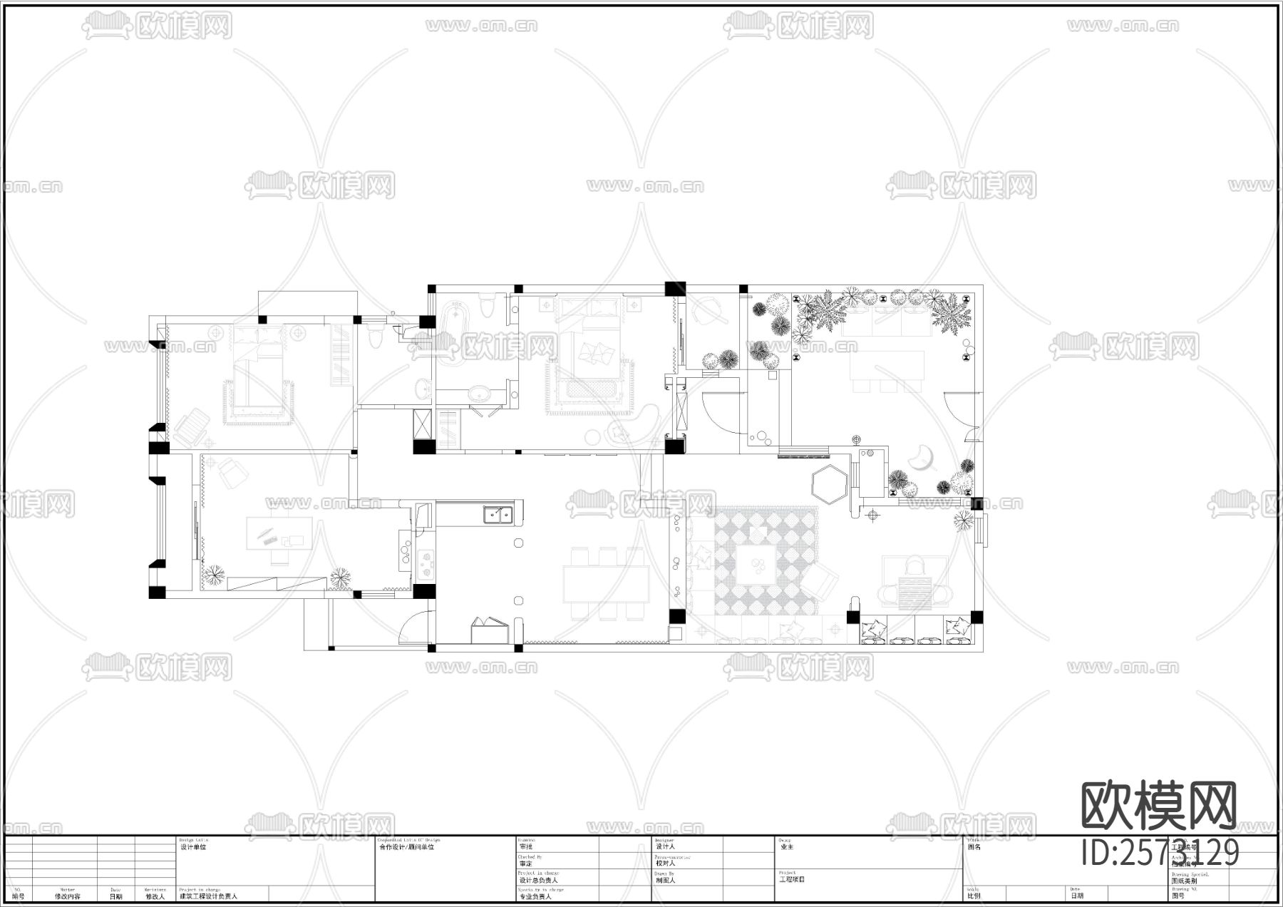 平层平面布置CAD图库下载（渲染图3）