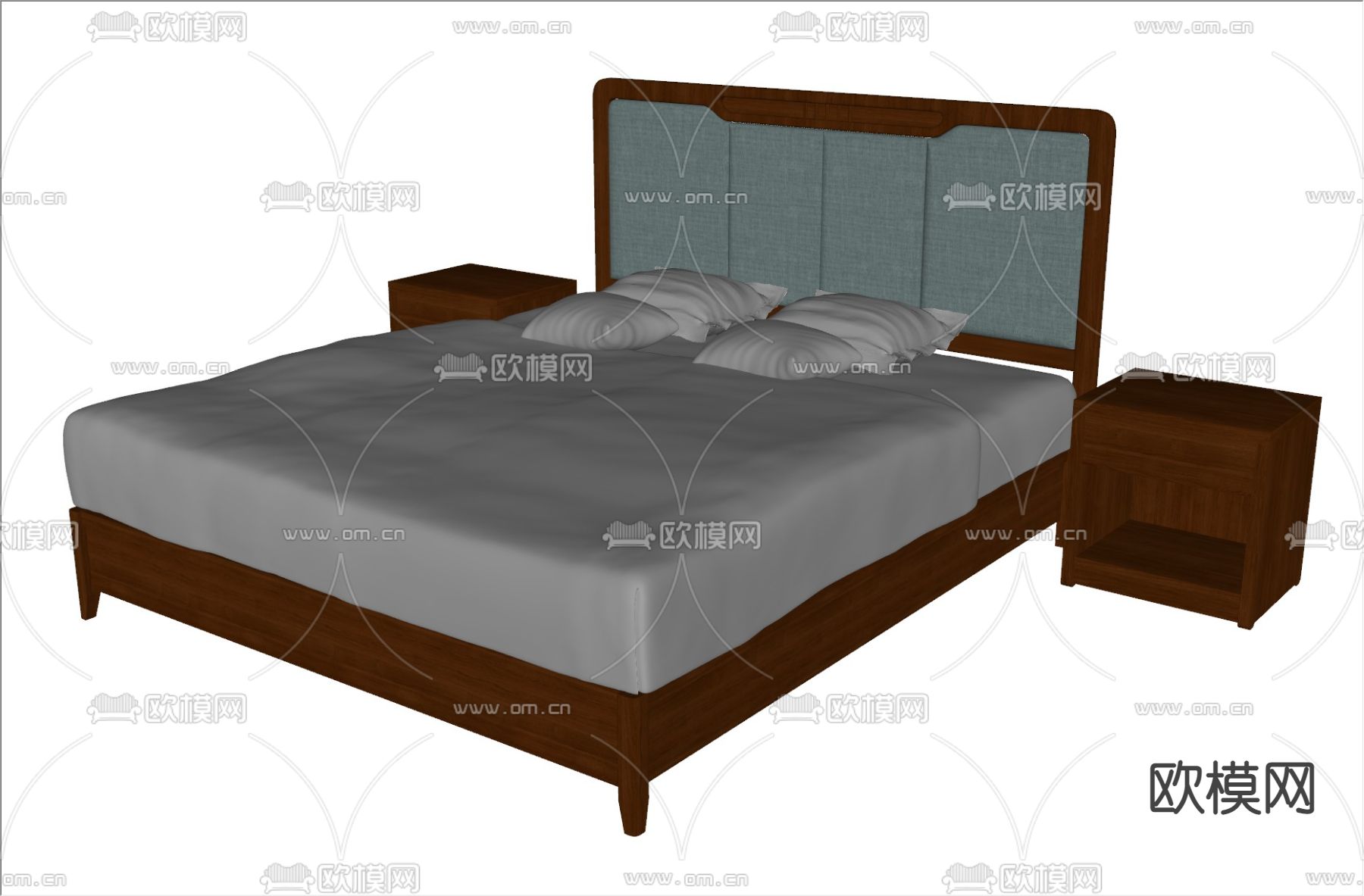 新中式双人床su模型下载（渲染图3）