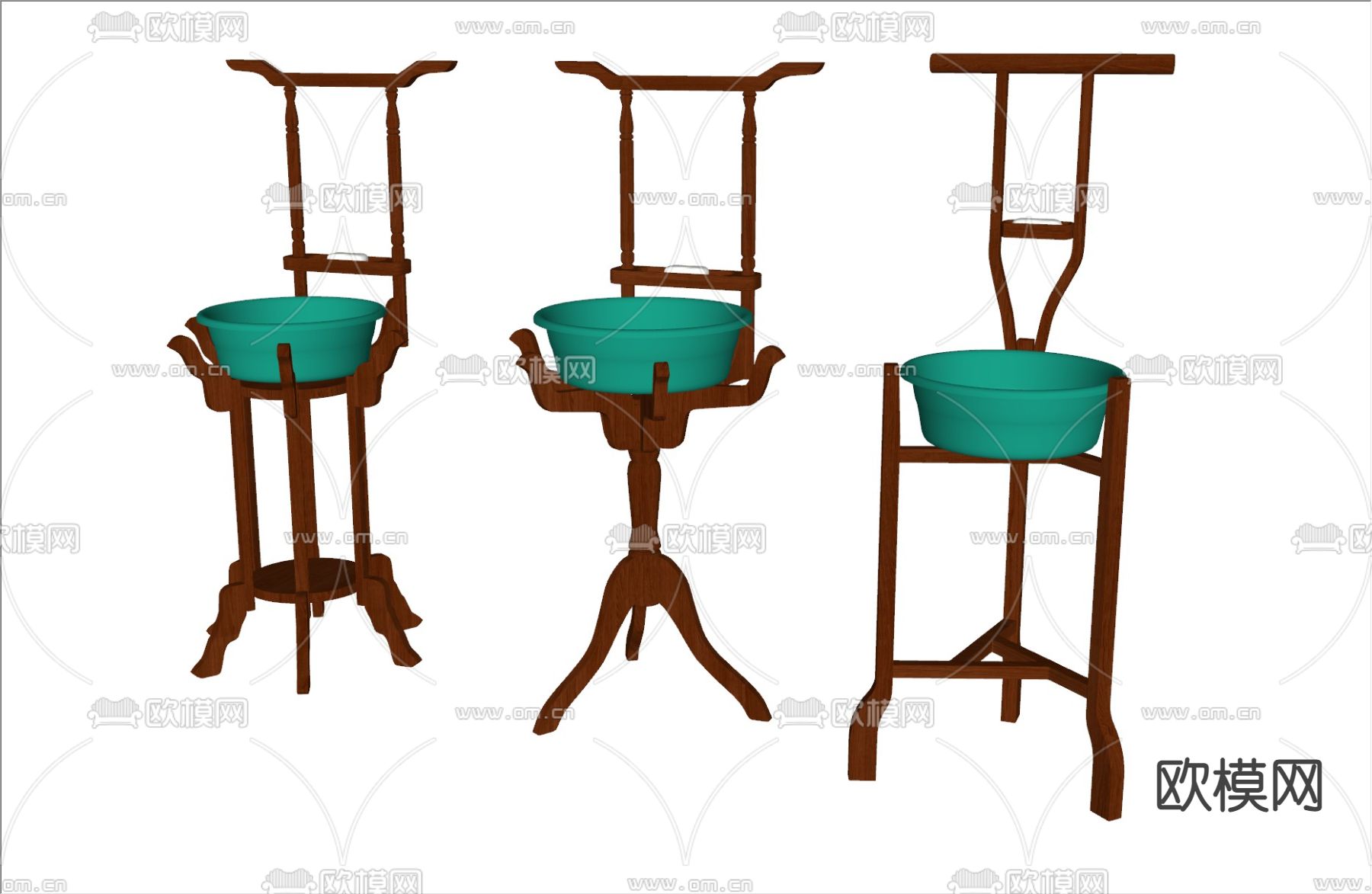 中式脸盆架 洗脸盆su模型下载（渲染图2）