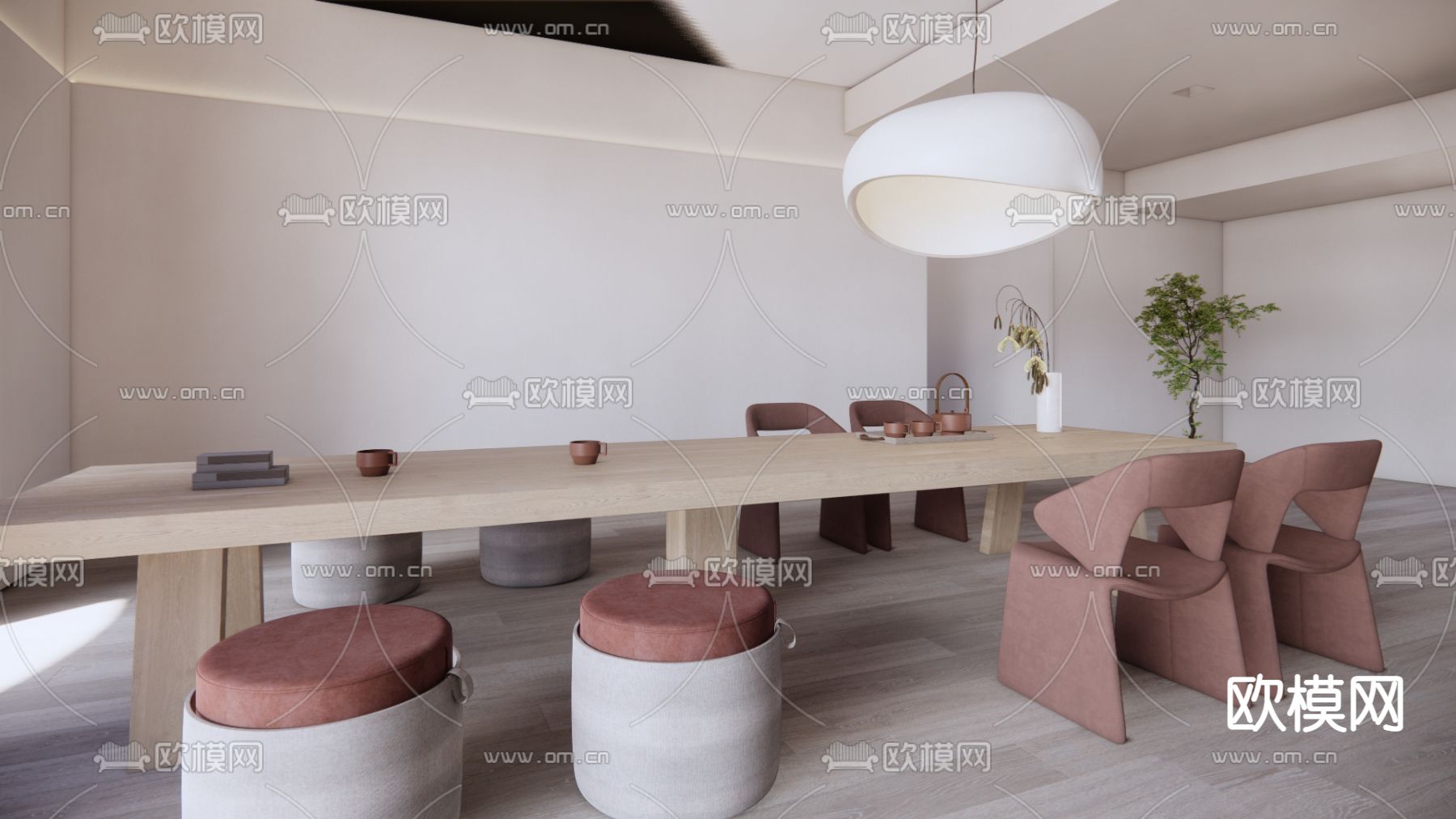 新中式茶桌 茶台su模型下载（渲染图1）