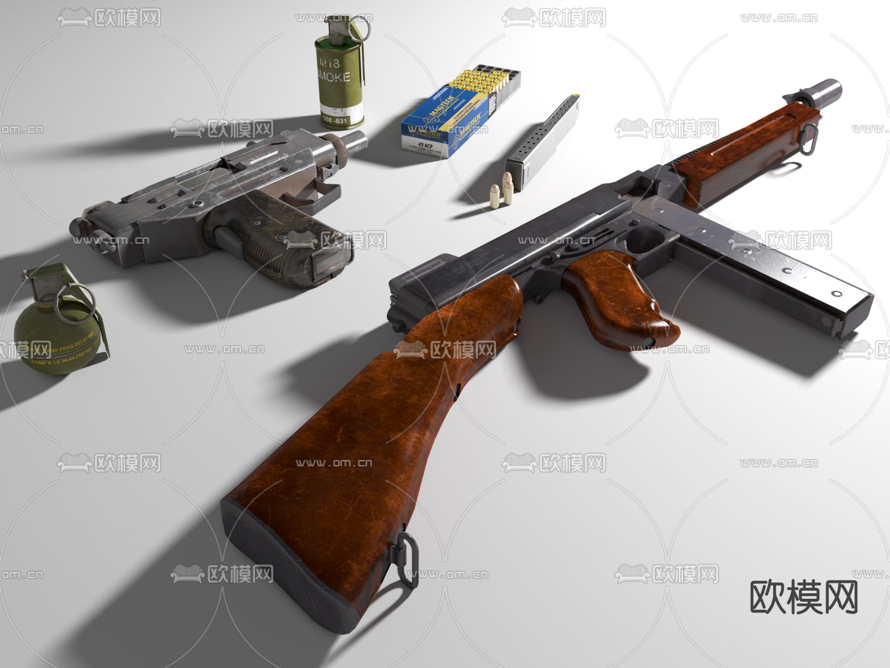 突击步枪 手雷 烟雾弹su模型下载（渲染图1）