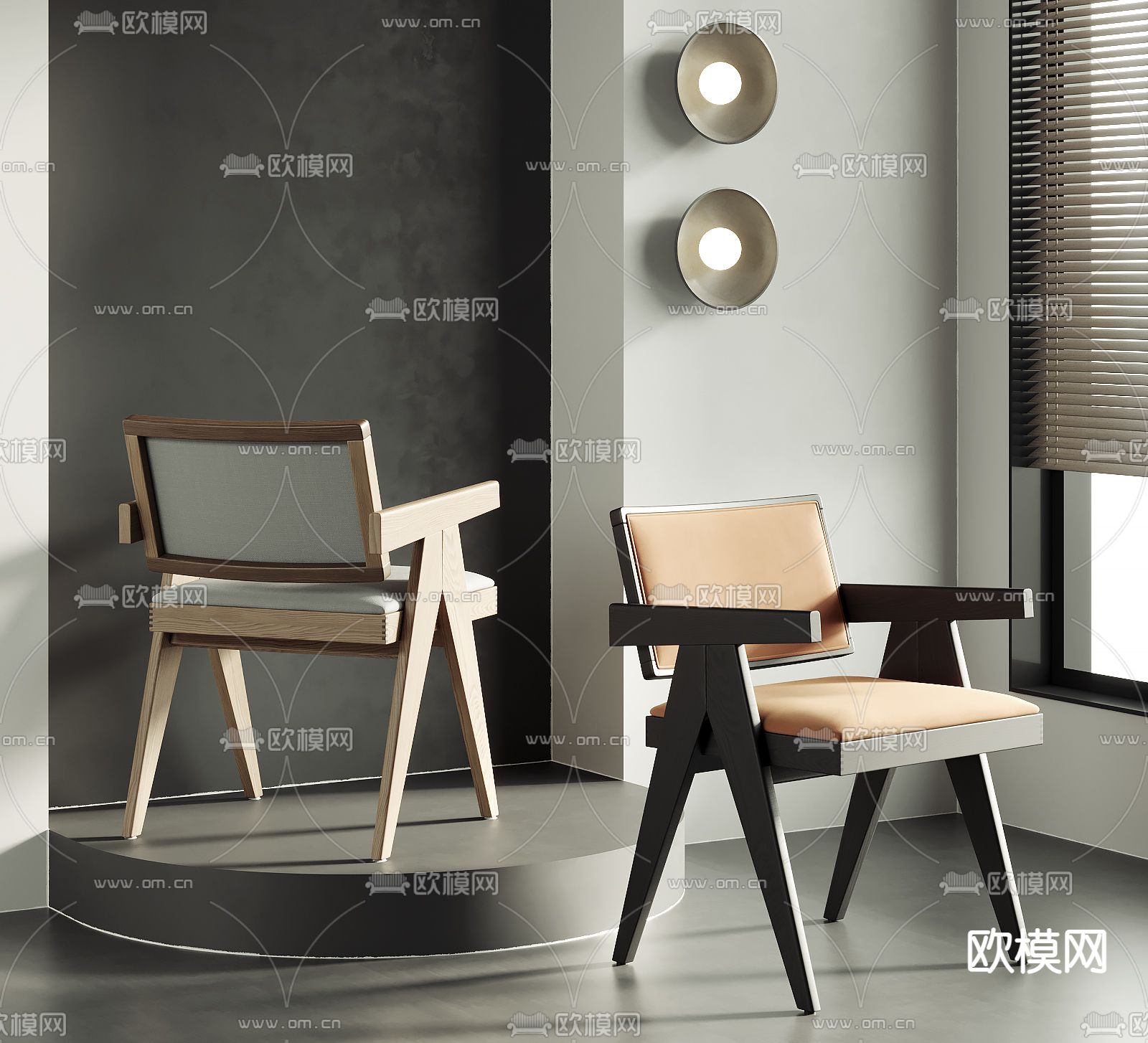 侘寂风椅子 餐椅su模型下载（渲染图1）