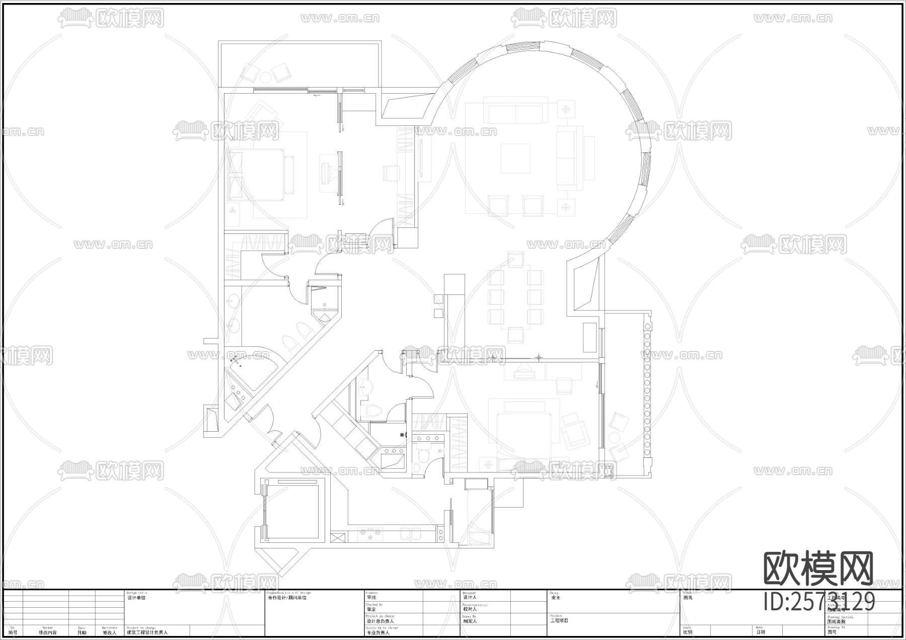 平层平面布置CAD图库下载（渲染图6）