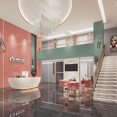  医疗美容 美容院接待大厅su模型 