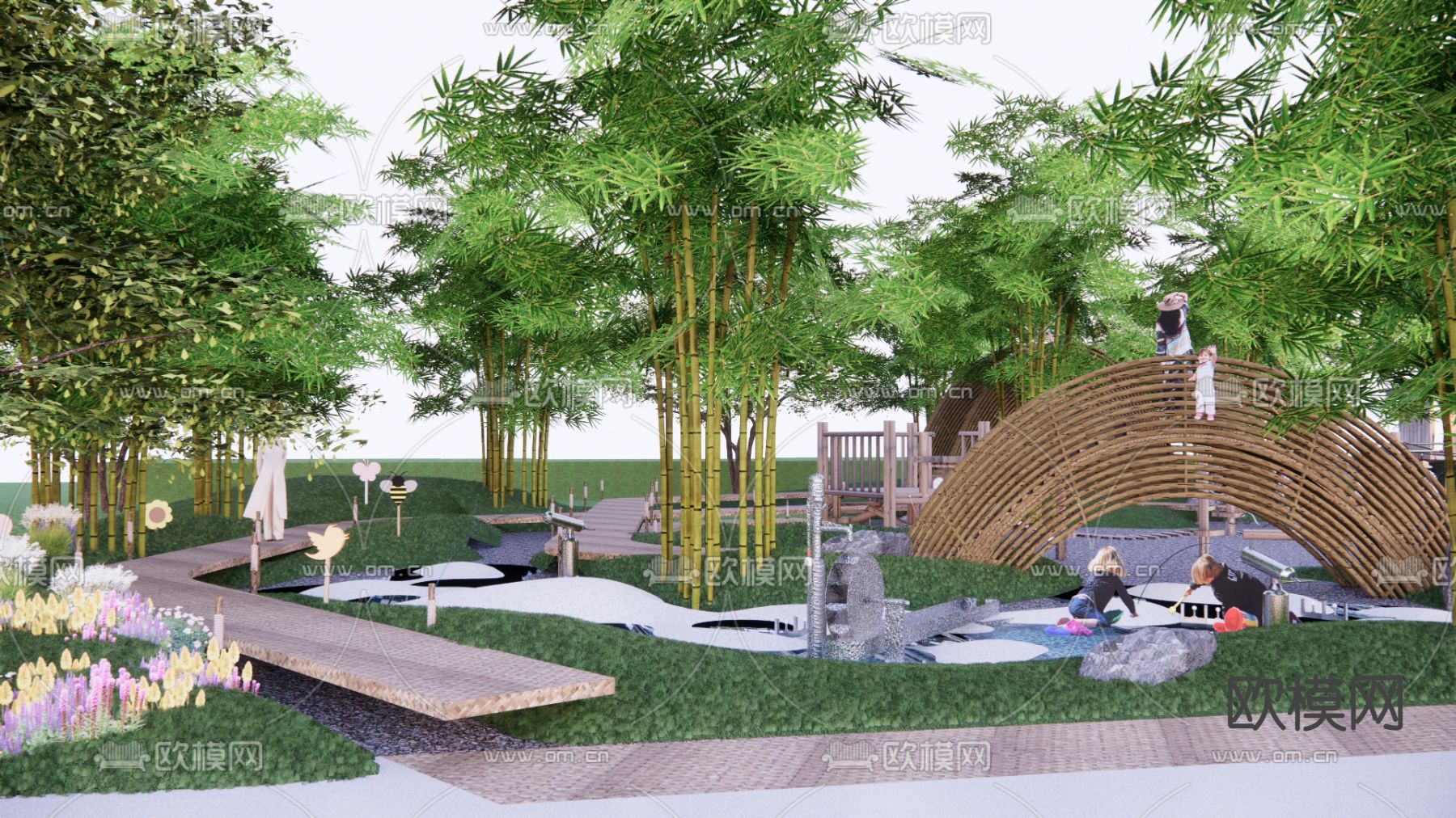 现代公园 儿童游乐区su模型