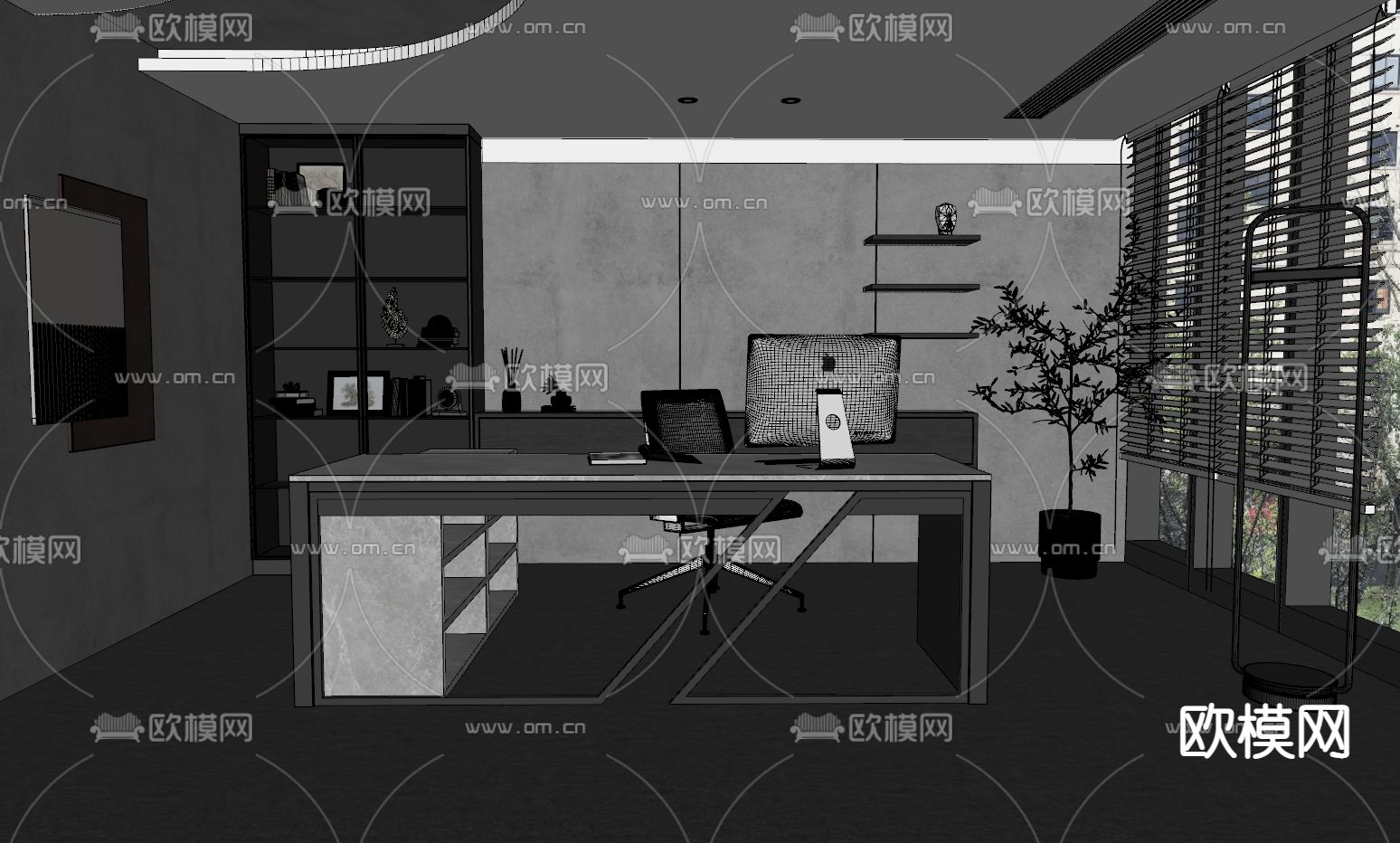 主管室 总经理室su模型下载（渲染图2）