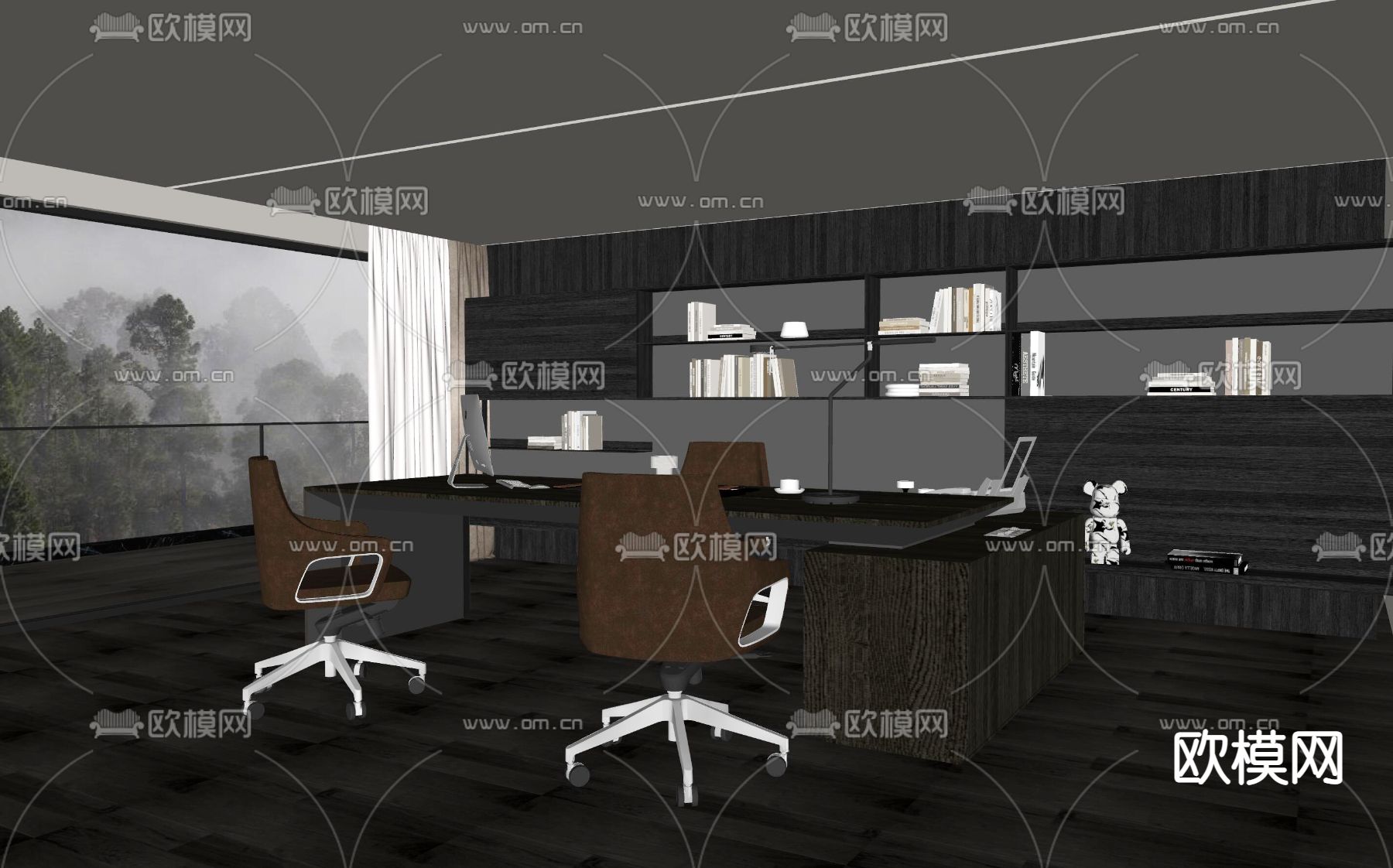 现代书房su模型下载（渲染图2）
