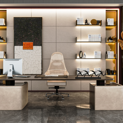  班台桌 老板桌 办公桌su模型 