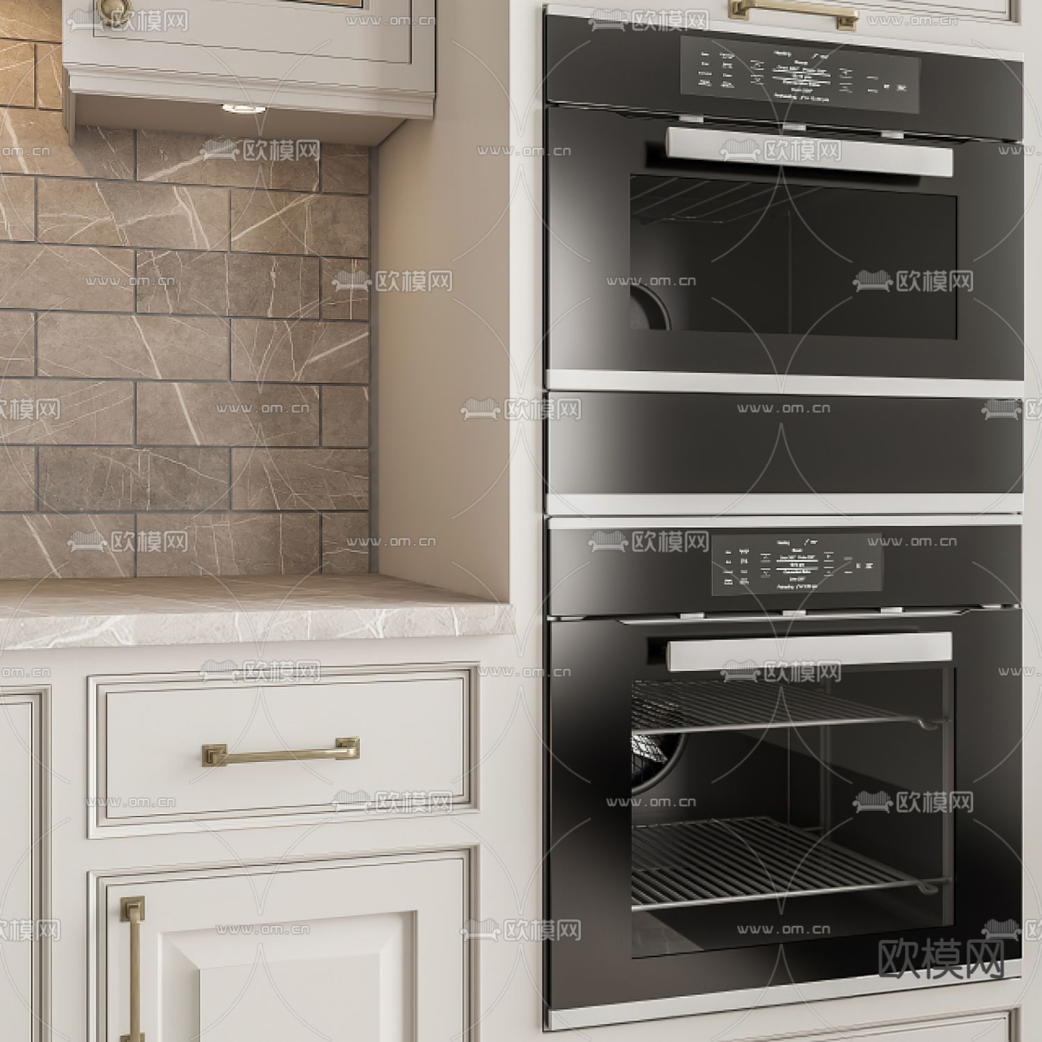 简欧厨房 橱柜3d模型下载（渲染图4）