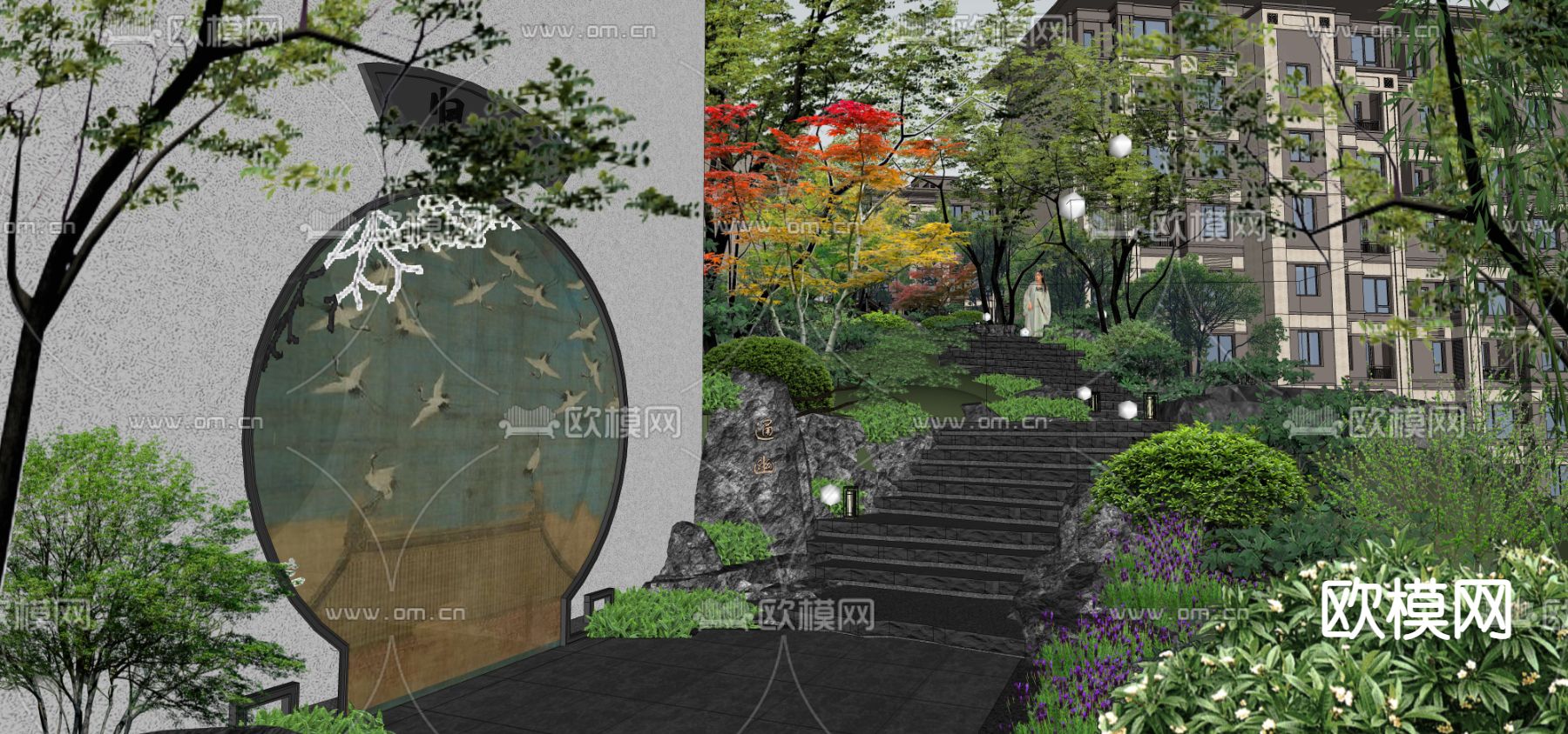 中式园林景观su模型下载（渲染图3）